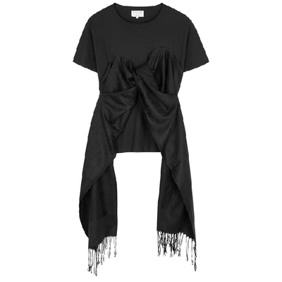 Shop Collina Strada Black Scarf-embellished Cotton T-shirt