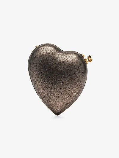 Shop Saint Laurent Metallic Gold Heart Mini Leather Bag