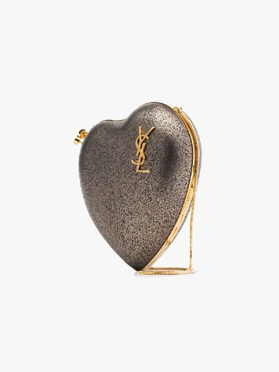 Shop Saint Laurent Metallic Gold Heart Mini Leather Bag