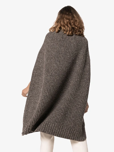 Shop Jil Sander Turtleneck Chunky Knit Poncho In Grey