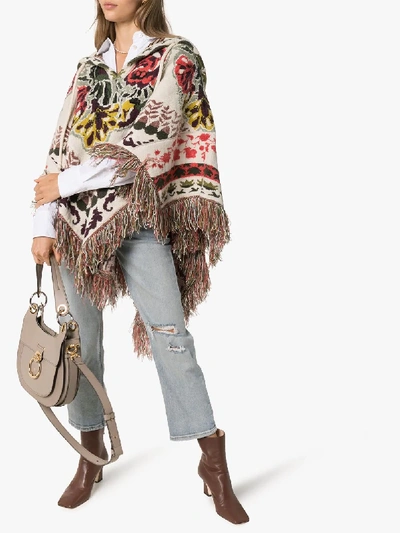 Shop Etro Intarsia Floral Knit Hooded Poncho In 9197 Multicoloured