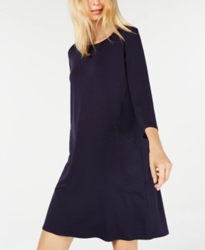 Shop Eileen Fisher Swing 3/4-sleeve Dress In Midnight