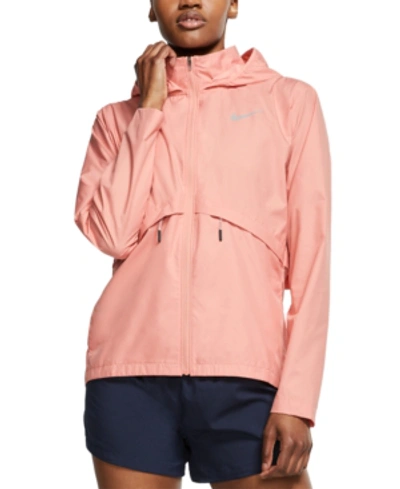 Shop Nike Essential Packable Hooded Running Jacket In Pink Quartz/silver