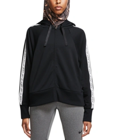 Shop Nike Dri-fit Just Do It Fleece Zip Training Hoodie In Black/white