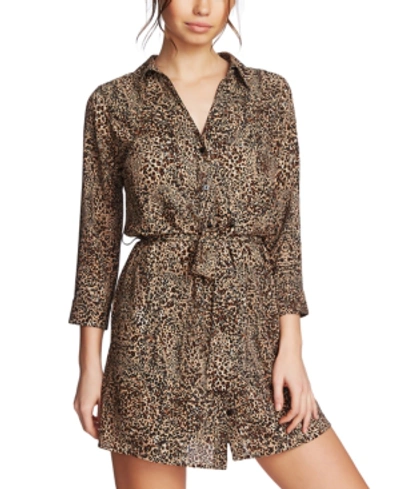 Shop 1.state Leopard Printed Button-front Dress In Caramel Multi
