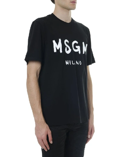 Shop Msgm Black Cotton T Shirt With Logo Print