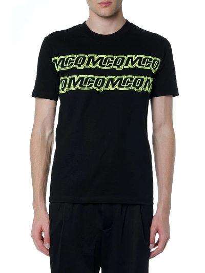 Shop Mcq By Alexander Mcqueen Black And Green Cotton T Shirt With Embroidered Logo