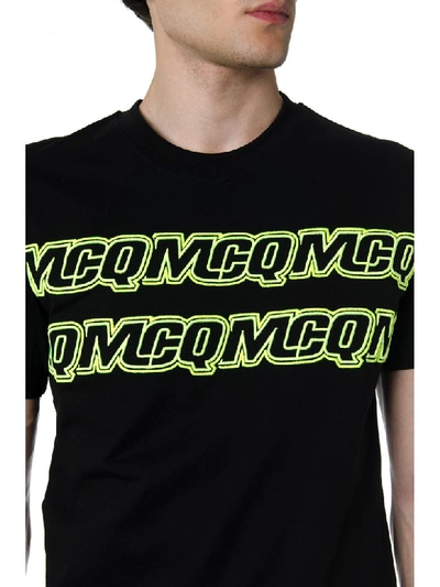 Shop Mcq By Alexander Mcqueen Black And Green Cotton T Shirt With Embroidered Logo