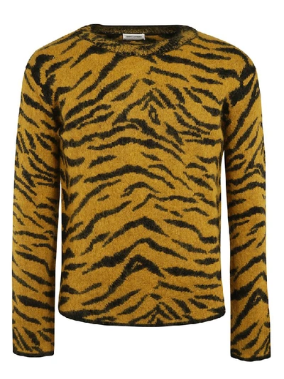 Shop Saint Laurent Animal Print Sweater In Yellow/black