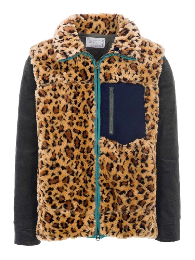 Shop Sacai Faux Fur Leopard Jacket In Beige