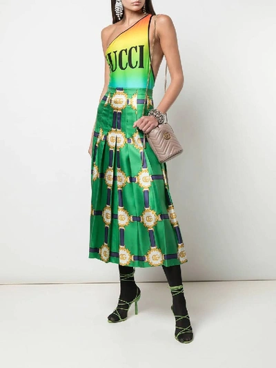 Shop Gucci Green Double G Patterned Midi Skirt