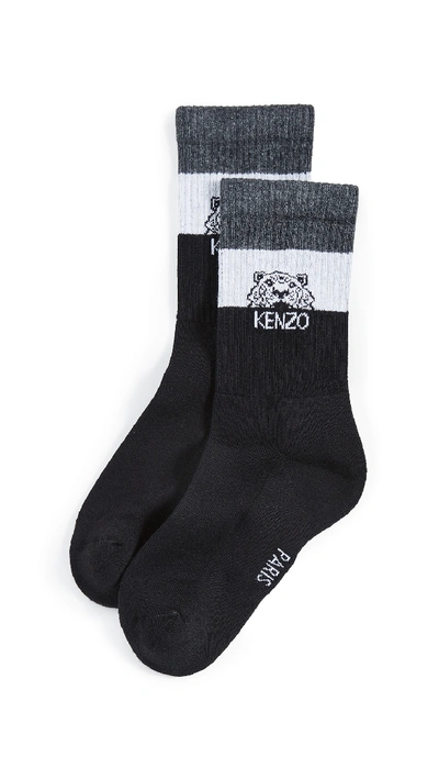 Shop Kenzo Stripy Tiger Socks In Black
