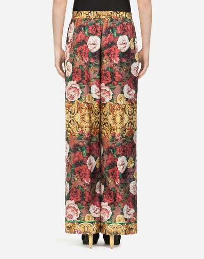 Shop Dolce & Gabbana Twill Pajama Pants With Baroque Rose Print In Multi-colored