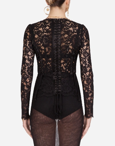 Shop Dolce & Gabbana Cordonetto Lace Top With Laces In Black