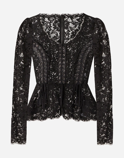 Shop Dolce & Gabbana Cordonetto Lace Top With Laces In Black