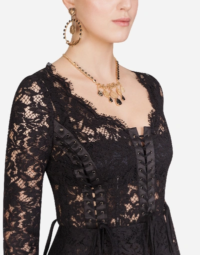 Shop Dolce & Gabbana Cordonetto Lace Top With Laces In Black