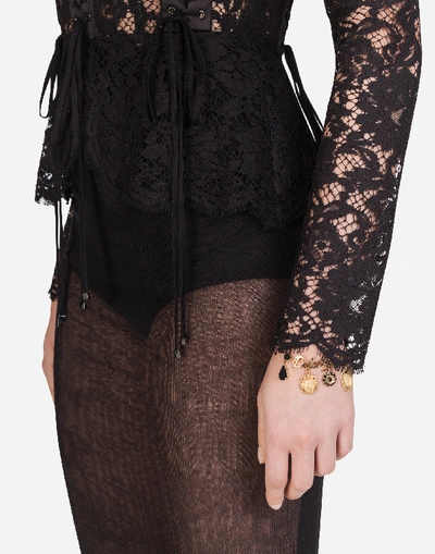 Shop Dolce & Gabbana Cordonetto Lace Top With Laces In Black