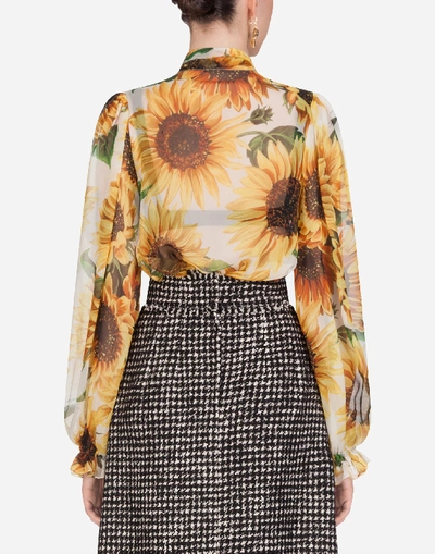 Shop Dolce & Gabbana Sunflower-print Chiffon Shirt With Pussy Bow In Multi-colored