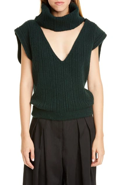 Shop Jacquemus Rib Merino Wool Blend Turtleneck Sweater In Dark Green