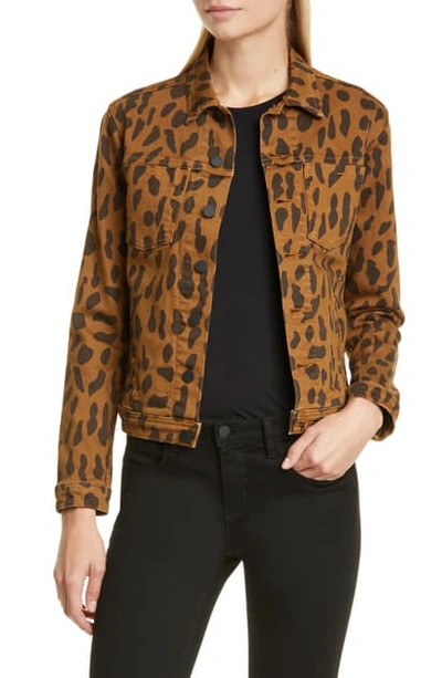 Shop L Agence Celine Cheetah Print Denim Jacket In Spotted Animal
