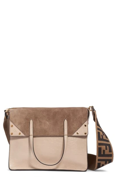 Shop Fendi Large Flip Leather & Suede Tote In Amido/ Cocco