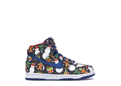 Pre-owned Nike Sb Dunk High Concepts Ugly Christmas Sweater (2017) (ps) In Blue Ribbon/blue Ribbon-atom Red
