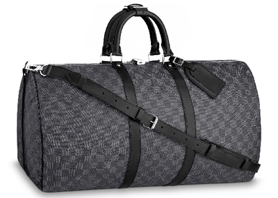 Pre-owned Louis Vuitton Keepall Bandouliere Damier Graphite 55 Black/graphite