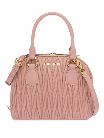 Shop Miu Miu Matelassé Nappa Leather Top-handle Bag - Pink