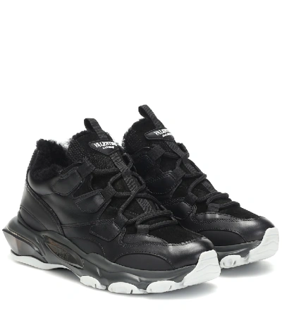 Shop Valentino Bounce Leather Sneakers In Black
