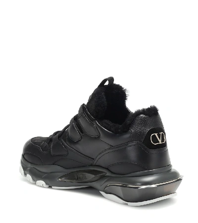 Shop Valentino Bounce Leather Sneakers In Black