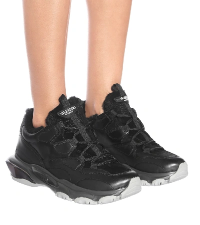 Shop Valentino Bounce Leather Sneakers In Black