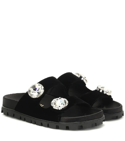 Shop Miu Miu Embellished Velvet Sandals In Black