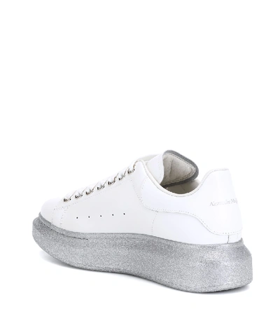 Shop Alexander Mcqueen Glitter-trimmed Leather Sneakers In White