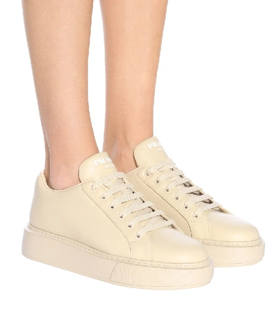 Shop Prada Leather Platform Sneakers In Neutrals