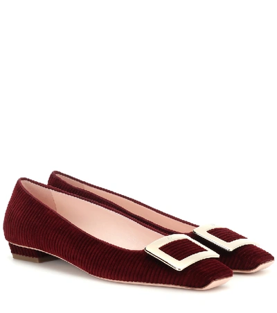 Shop Roger Vivier Belle Vivier Velvet Ballet Flats In Red