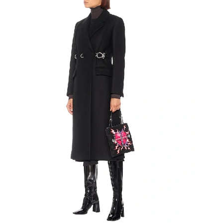 Shop Prada Embellished Wool Coat In Black