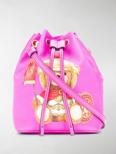 Shop Moschino Logo Teddybear Bucket Bag In Pink