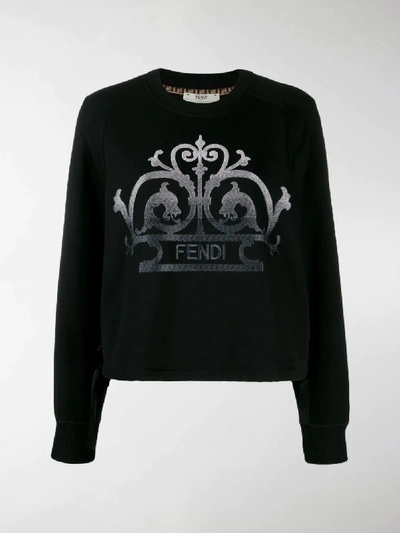 Shop Fendi Embroidered Logo Sweatshirt In Black