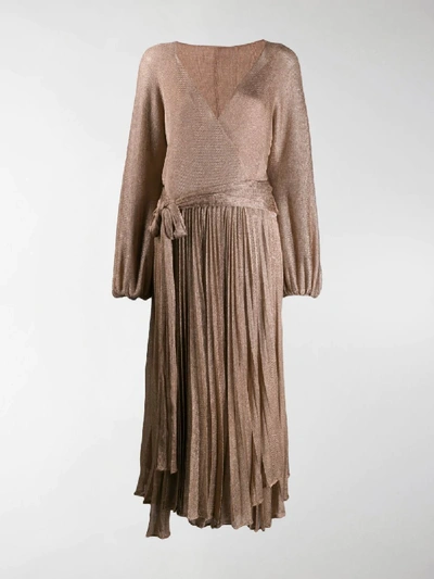Shop Maria Lucia Hohan Millie Metallic-knit Wrap Dress In Neutrals