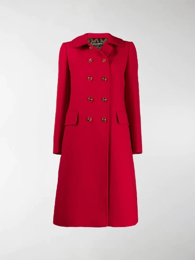 Shop Dolce & Gabbana Double Breasted Mid-length Coat In Red