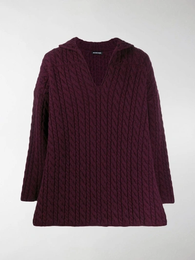 Shop Balenciaga V-neck Cable Knit Jumper In Red