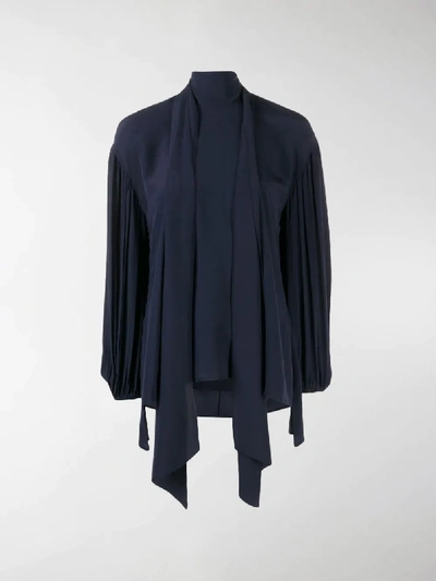 Shop Chloé Tied Neck Blouse In Blue