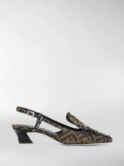 Shop Fendi Ff Monogram Slingback Sandals In Brown