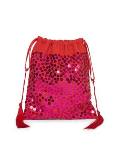 Shop Attico Hand-embroidered Sequined Pouch In Red