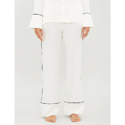 Shop Asceno Piped-trim Silk Pyjama Bottoms In White