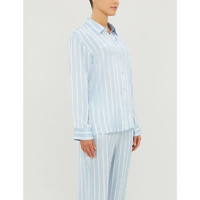 Shop Asceno Striped Silk Pyjama Top In Sky Stripe