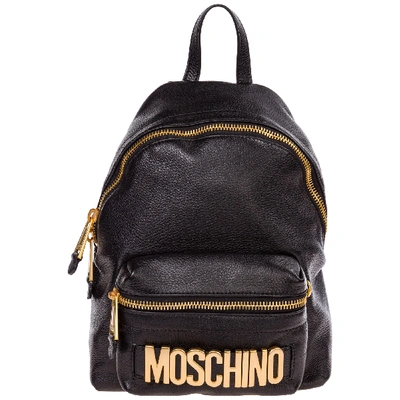 Shop Moschino Logo Plaque Leather Backpack In Black