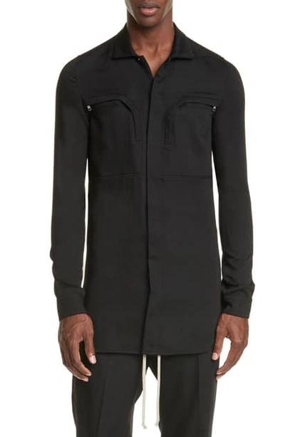 Shop Rick Owens Camica Wool Office Shirt In Black