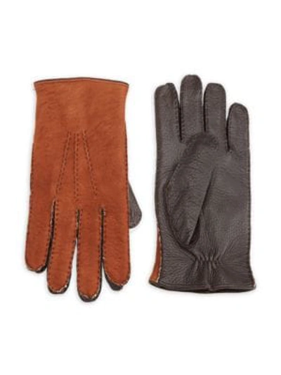 Shop Saks Fifth Avenue Collection Shearling-lined Deerskin Leather Gloves In Cognac
