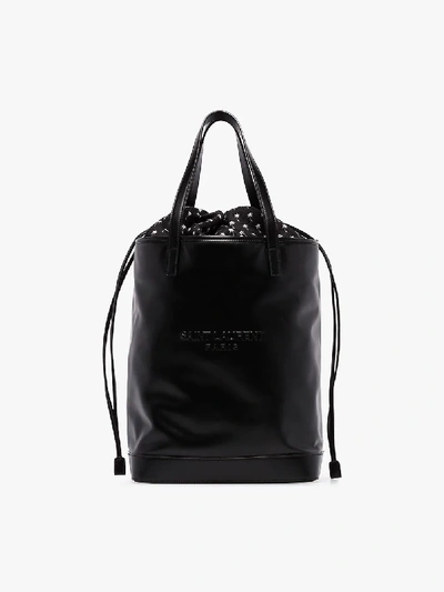 Shop Saint Laurent Black Teddy Logo Leather Tote Bag